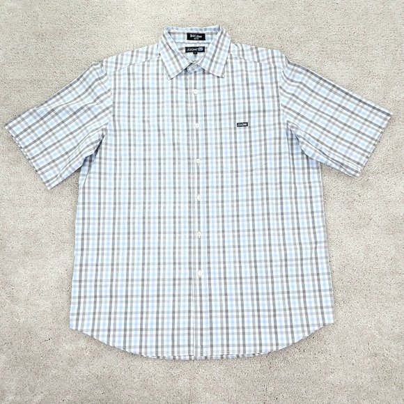 Ecko Unltd Shirt Men's Medium Blue Checkered Button Front Short Sleeve Casual - Picture 1 of 10